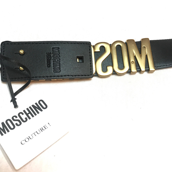 New  Authentic Moschino Gold matte logo black belt - Picture 4 of 7